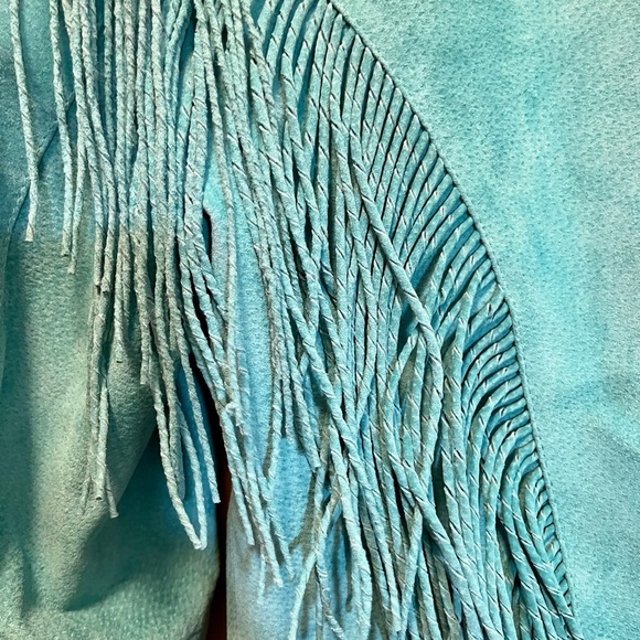 Vintage Suede Fringe Western Style Jacket, Turquoise with Beading Boho - Picture 9 of 11